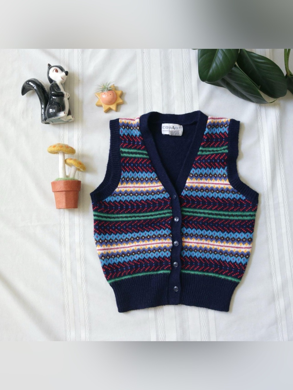 Fair isle knit button down vest